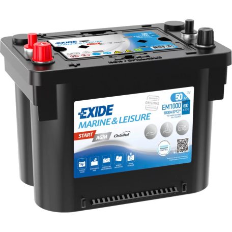 Exide Start EM1000 (50AH 800 A) spirálcellás B+