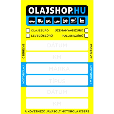 Olajcsere matrica OLAJSHOP.HU -olajcsere cimke
